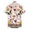 Men's Vacation Shirt Vintage Sun Butterfly Mushroom Cartoon Print Button Up Shirt - Rose S