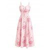 Vacation Dress Watercolor Rose Floral Print Ruffle Tied Cut Out Empire Waist Dress - Rose S | US 4