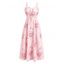 Vacation Dress Watercolor Rose Floral Print Ruffle Tied Cut Out Empire Waist Dress - Rose S | US 4