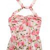 Vintage Vacation Dress Rose Print Ruched Bust Tied Garden Style Halter Maxi Dress - Rose S | US 4