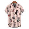Men's Vacation Shirt Vintage Old School Tattoo Print Button Up Shirt - Rose 5XL
