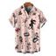 Men's Vacation Shirt Vintage Old School Tattoo Print Button Up Shirt - Rose 5XL