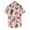 Men's Vacation Shirt Vintage Old School Tattoo Print Button Up Shirt - Rose 5XL