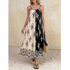 Bohemian Vacation Dress Contrast Color Baroque Damask Print Spaghetti Strap Maxi Dress - Noir S | US 4