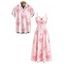 Vacation Couple Outfit Watercolor Rose Floral Print Ruffle Tied Cut Out Empire Waist Dress and Shirt Set - Rose S | US 4