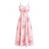 Vacation Couple Outfit Watercolor Rose Floral Print Ruffle Tied Cut Out Empire Waist Dress and Shirt Set - Rose S | US 4