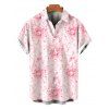 Vacation Couple Outfit Watercolor Rose Floral Print Ruffle Tied Cut Out Empire Waist Dress and Shirt Set - Rose S | US 4