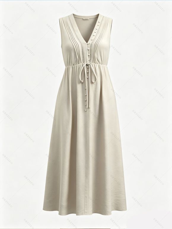 Casual Dress Swiss Dots Pockets V Neck Maxi Dress - WHITE XL | US 10