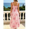 Vacation Dress Watercolor Rose Floral Print Ruffle Tied Cut Out Empire Waist Dress - Rose L | US 8