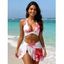 Vacation Bikini Swimsuit Watercolor Floral Print Mesh Irregular Skirt Halter Beach Swimwear Set - WHITE XL | US 10