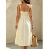 Robe de vacances pour la plage, couleur unie, smocks, faux boutons, épaules nouées, coupe trapèze - Beige XL | US 10