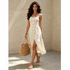 Robe de vacances pour la plage, couleur unie, smocks, faux boutons, épaules nouées, coupe trapèze - Beige M | US 6