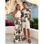 Vacation Couple Outfit Textured Tank Top Tropical Plant Print Belt Pants and Shirt Shorts Set - Blanc S | US 4