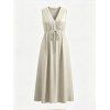 Casual Dress Swiss Dots Pockets V Neck Maxi Dress - WHITE XL | US 10