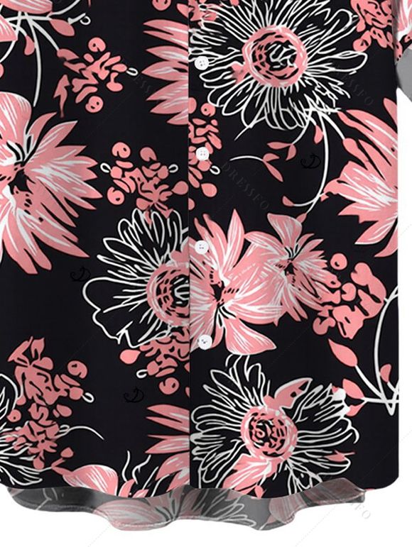 Men's Vacation Shirt for Beach Tropical Hand-Drawn Flower Pattern Button Up Shirt - Rose 5XL