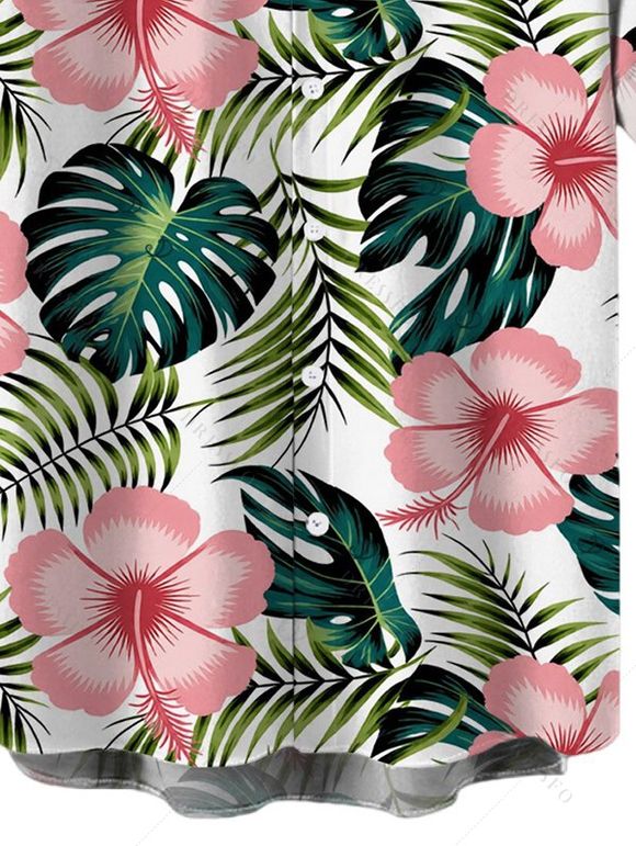 Men's Hawaiian Vacation Shirt Tropical Monstera Leaf Floral Print Button Up Shirt - Turquoise Foncée 5XL