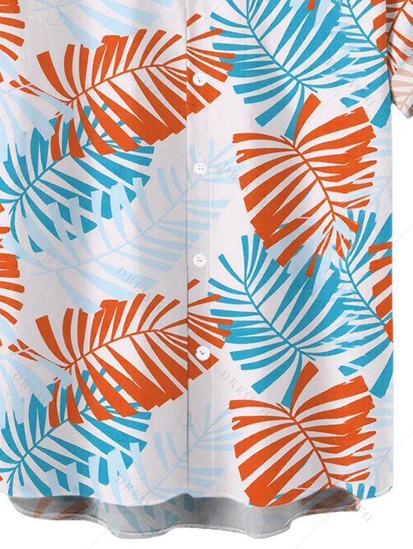 Men's Hawaiian Vacation Shirt Bicolor Palm Leaf Print Button Up Shirt - Orange 5XL