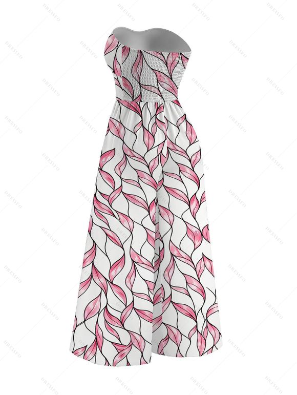 Hawaiian Vacation Jumpsuit Abstract Leaf Print Tied Pocket Off the Shoulder Jumpsuit - Rose XXXL | US 16