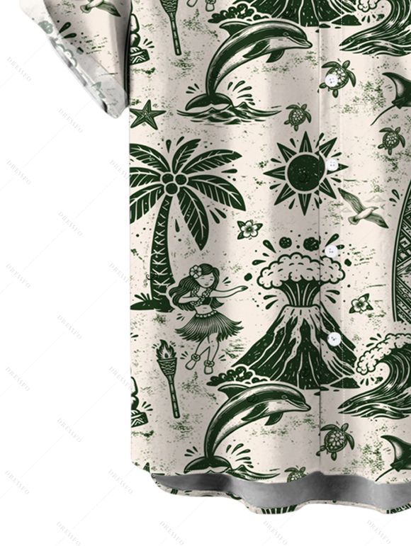 Men's Hawaiian Vacation Shirt Wave Tribal Print Button Up Shirt - Vert profond 5XL