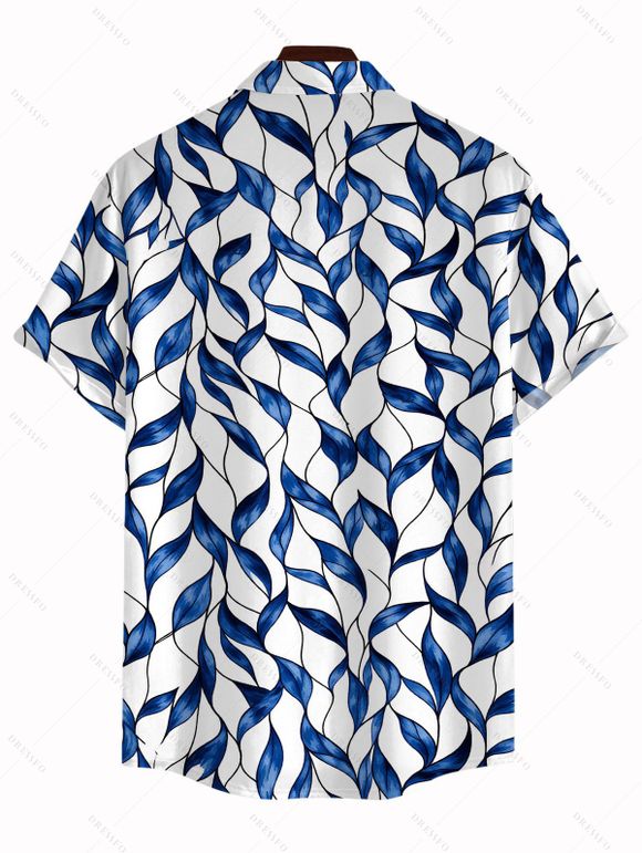 Men's Hawaiian Vacation Shirt Abstract Leaf Print Button Up Shirt - Bleu profond 5XL