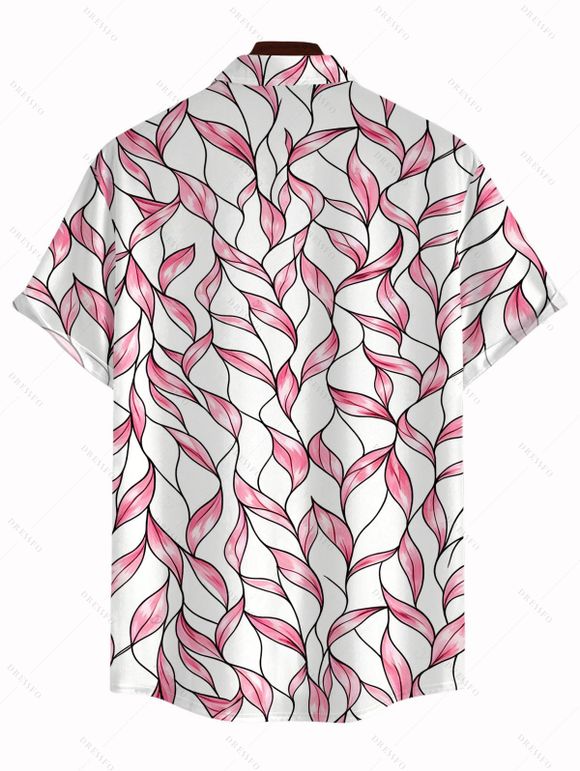 Men's Hawaiian Vacation Shirt Abstract Leaf Print Button Up Shirt - Rose 5XL