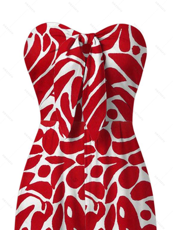 Vacation Wide Leg Jumpsuit Abstract Graffiti Print Tied Pocket Off the Shoulder Jumpsuit - Rouge XXXL | US 16