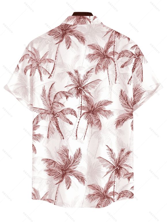 Men's Vacation Shirt Tropical Coconut Tree Print Button Up Shirt - Rose 5XL
