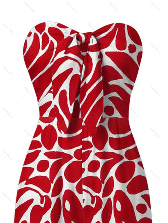 Hawaiian Vacation Couple Outfit Abstract Graffiti Print Tied Pocket Off the Shoulder Wide Leg Jumpsuit and Shirt Set - Rouge S | US 4