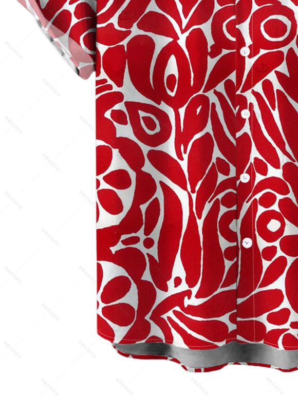 Hawaiian Vacation Couple Outfit Abstract Graffiti Print Tied Pocket Off the Shoulder Wide Leg Jumpsuit and Shirt Set - Rouge S | US 4