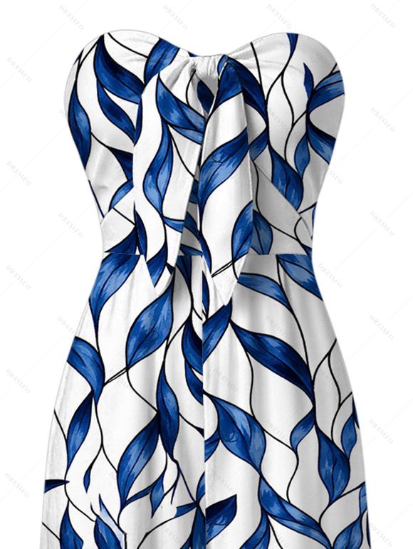 Hawaiian Vacation Couple Outfit Abstract Leaf Print Tied Pocket Off the Shoulder Jumpsuit and Shirt Set - Bleu profond S | US 4