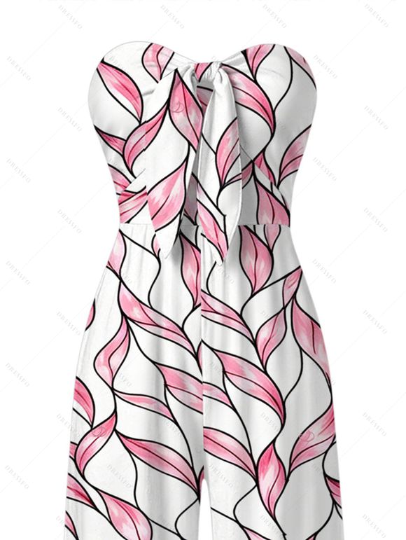Hawaiian Vacation Couple Outfit Abstract Leaf Print Tied Pocket Off the Shoulder Jumpsuit and Shirt Set - Rose S | US 4