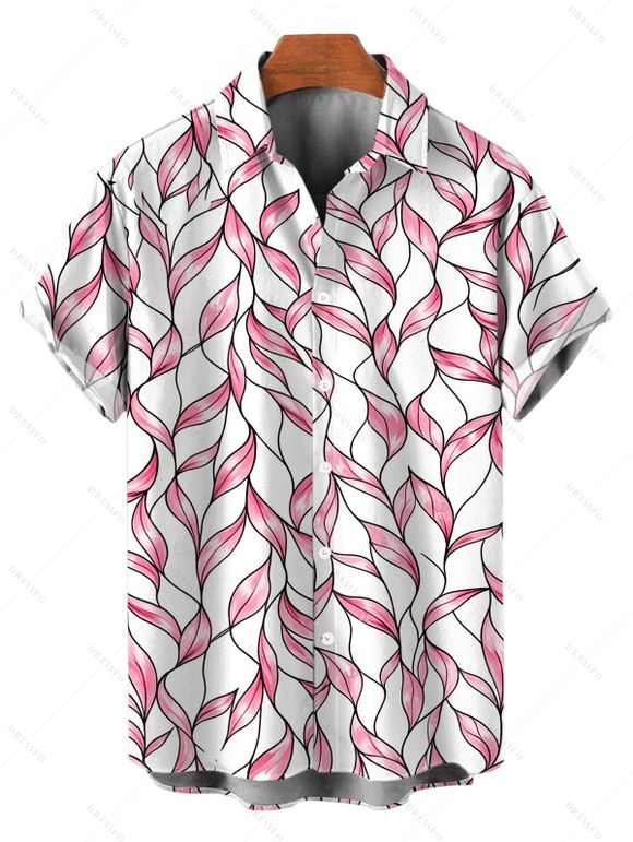 Hawaiian Vacation Couple Outfit Abstract Leaf Print Tied Pocket Off the Shoulder Jumpsuit and Shirt Set - Rose S | US 4