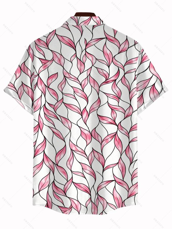 Hawaiian Vacation Couple Outfit Abstract Leaf Print Tied Pocket Off the Shoulder Jumpsuit and Shirt Set - Rose S | US 4