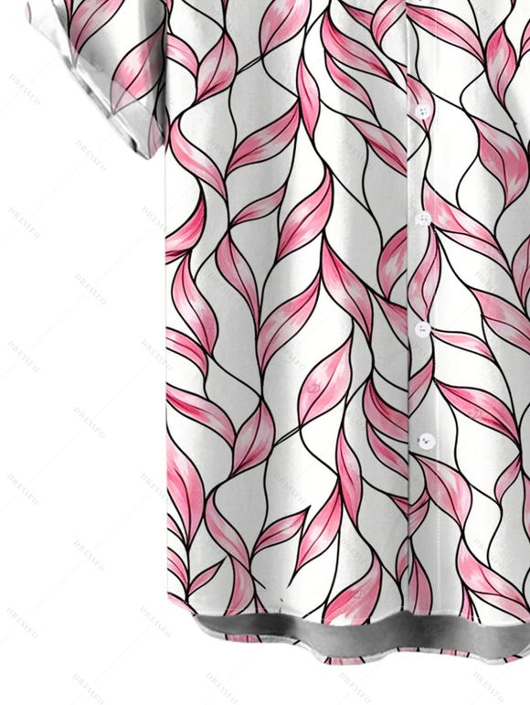 Hawaiian Vacation Couple Outfit Abstract Leaf Print Tied Pocket Off the Shoulder Jumpsuit and Shirt Set - Rose S | US 4