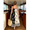 Bohemian Vacation Dress Contrast Color Baroque Damask Print Spaghetti Strap Maxi Dress - Noir L | US 8