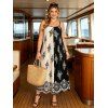 Bohemian Vacation Dress Contrast Color Baroque Damask Print Spaghetti Strap Maxi Dress - Noir L | US 8