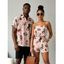 Vacation Couple Outfit Vintage Old School Tattoo Print Pocket Off the Shoulder Romper and Shirt Set - Rose S | US 4