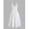 Western Country Style Dress Solid Color Lace Trim Crochet Scalloped Tied Spaghetti Strap Dress - Blanc M | US 6