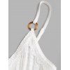 Western Country Style Dress Solid Color Lace Trim Crochet Scalloped Tied Spaghetti Strap Dress - Blanc L | US 8-10