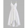 Western Country Style Dress Solid Color Lace Trim Crochet Scalloped Tied Spaghetti Strap Dress - Blanc XXL | US 14