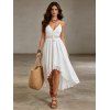 Western Country Style Dress Solid Color Lace Trim Crochet Scalloped Tied Spaghetti Strap Dress - Blanc XXL | US 14