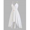 Western Country Style Dress Solid Color Lace Trim Crochet Scalloped Tied Spaghetti Strap Dress - Blanc XXL | US 14