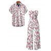 Hawaiian Vacation Couple Outfit Abstract Leaf Print Tied Pocket Off the Shoulder Jumpsuit and Shirt Set - Rose S | US 4