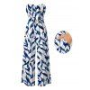 Hawaiian Vacation Couple Outfit Abstract Leaf Print Tied Pocket Off the Shoulder Jumpsuit and Shirt Set - Bleu profond S | US 4