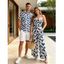 Hawaiian Vacation Couple Outfit Abstract Leaf Print Tied Pocket Off the Shoulder Jumpsuit and Shirt Set - Rose S | US 4