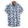 Hawaiian Vacation Couple Outfit Abstract Leaf Print Tied Pocket Off the Shoulder Jumpsuit and Shirt Set - Bleu profond S | US 4