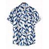 Hawaiian Vacation Couple Outfit Abstract Leaf Print Tied Pocket Off the Shoulder Jumpsuit and Shirt Set - Bleu profond S | US 4