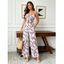 Hawaiian Vacation Jumpsuit Abstract Leaf Print Tied Pocket Off the Shoulder Jumpsuit - Bleu profond L | US 8-10
