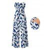 Hawaiian Vacation Jumpsuit Abstract Leaf Print Tied Pocket Off the Shoulder Jumpsuit - Bleu profond M | US 6
