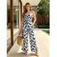 Hawaiian Vacation Jumpsuit Abstract Leaf Print Tied Pocket Off the Shoulder Jumpsuit - Bleu profond XXL | US 14